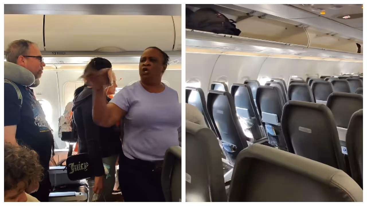 Mother blocking passengers trying to get off the plane