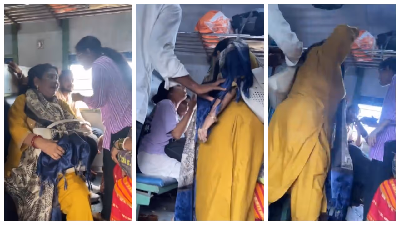 Women fight over seats on local train Women fight over seats on local train