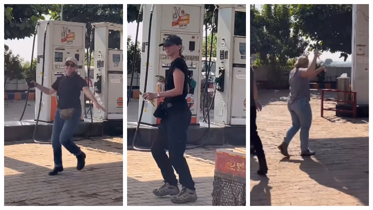 Foreign Tourists Dance Their Hearts Out at Rajasthan Petrol Pump Foreign Tourists Dance Their Hearts Out at Rajasthan Petrol Pump