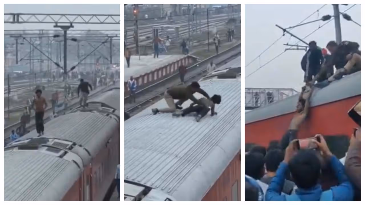 man climbed on top of a train stopped by the RPF.