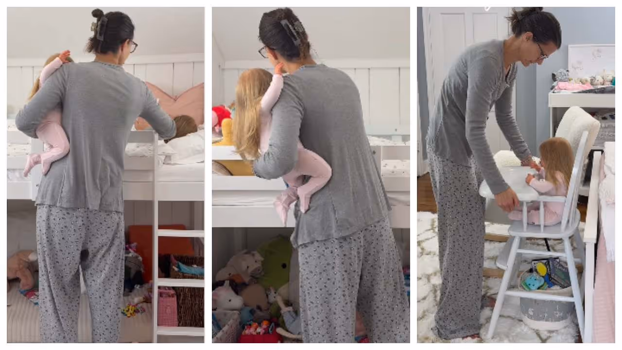 woman wakesup and feeding five littile girls woman wakesup and feeding five littile girls