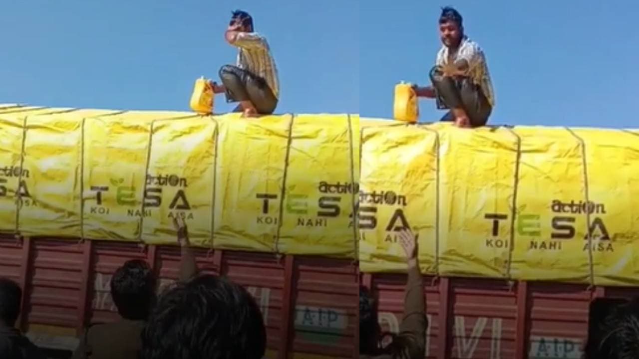 truck driver pours diesel truck driver pours diesel