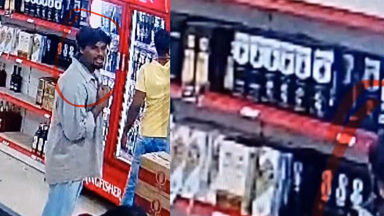 Police checking CCTV footage at a premium liquor outlet to identify the thief Police checking CCTV footage at a premium liquor outlet to identify the thief