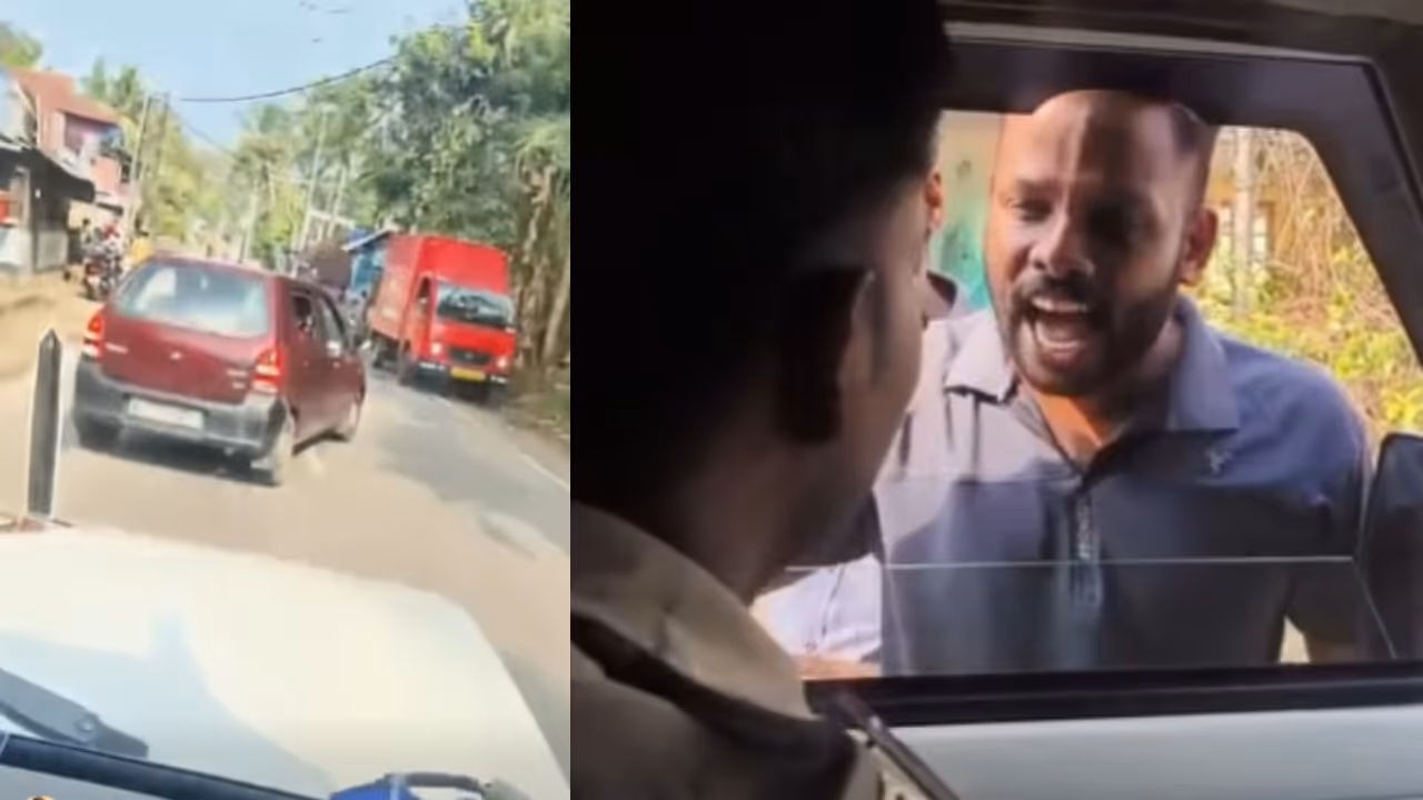 Police vehicle blocked by a car in Nagaroor Police vehicle blocked by a car in Nagaroor