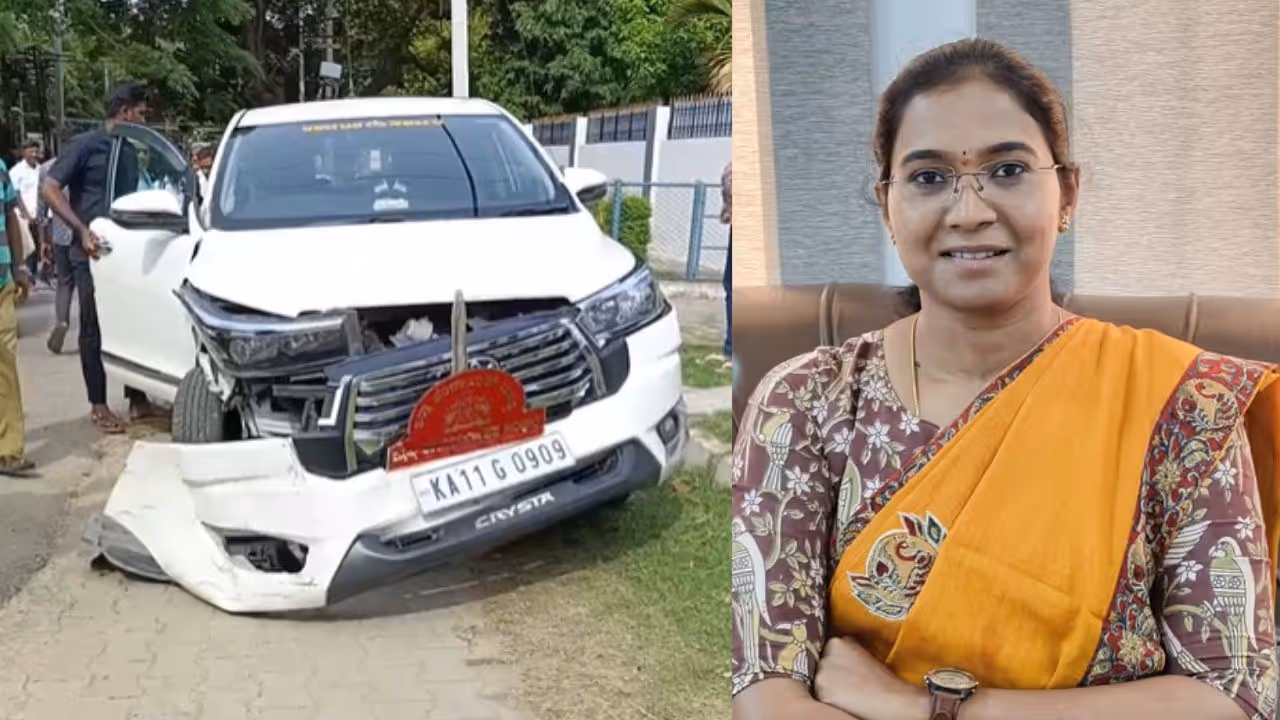 Mandya ZP CEO KR Nandini Car Accident Mandya ZP CEO KR Nandini Car Accident
