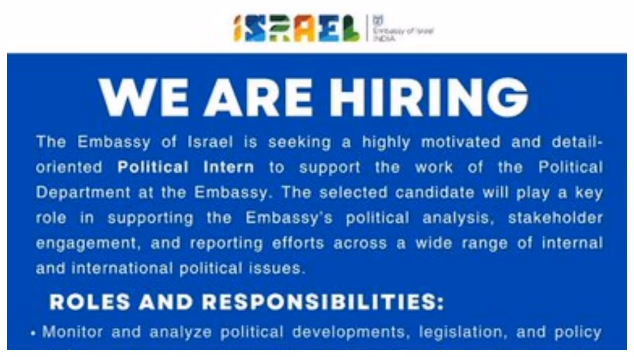 Israeli Embassies in india Without salary internship Israeli Embassies in india Without salary internship