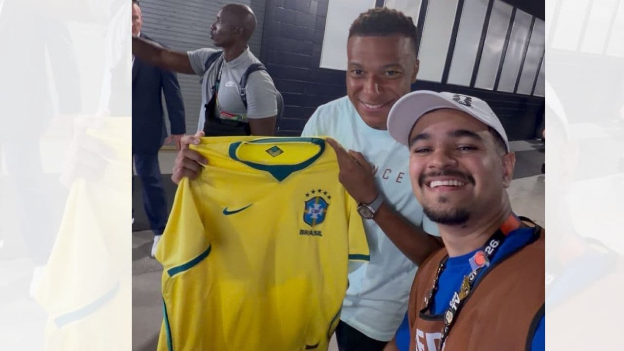 Kylian Mbappe with Brazilian Journalist Kylian Mbappe with Brazilian Journalist
