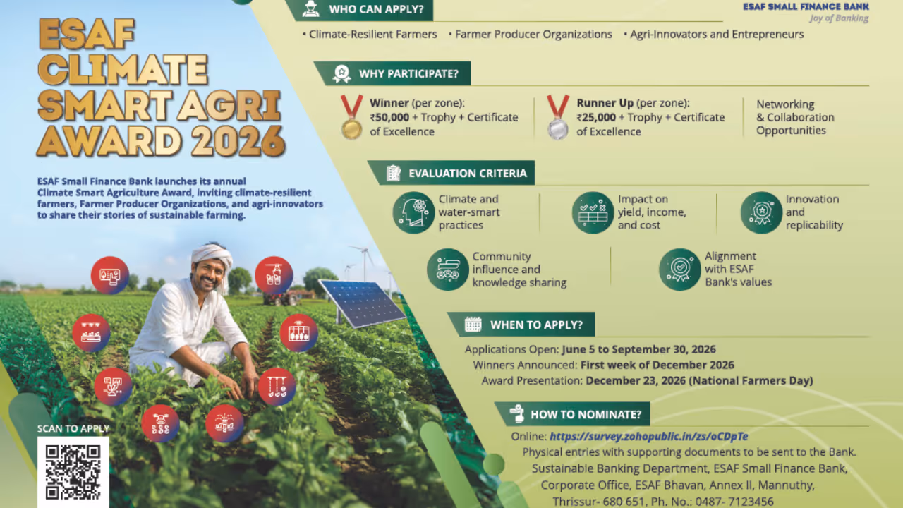 esaf bank invites applications for climate smart agriculture award 2026 esaf bank invites applications for climate smart agriculture award 2026