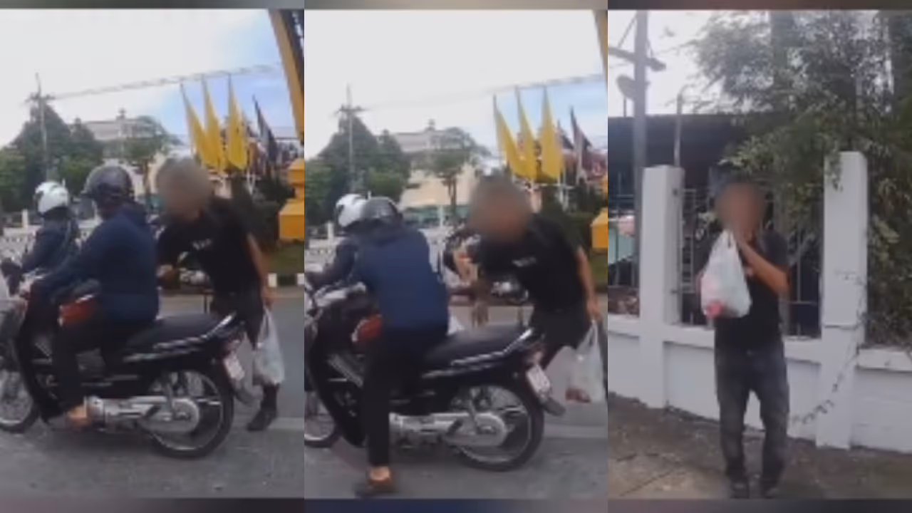 Thai delivery rider's helmet camera captured the assault Thai delivery rider's helmet camera captured the assault