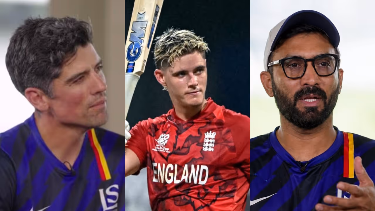 Alastair Cook, Jacob Bethell, and Dinesh Karthik Alastair Cook, Jacob Bethell, and Dinesh Karthik