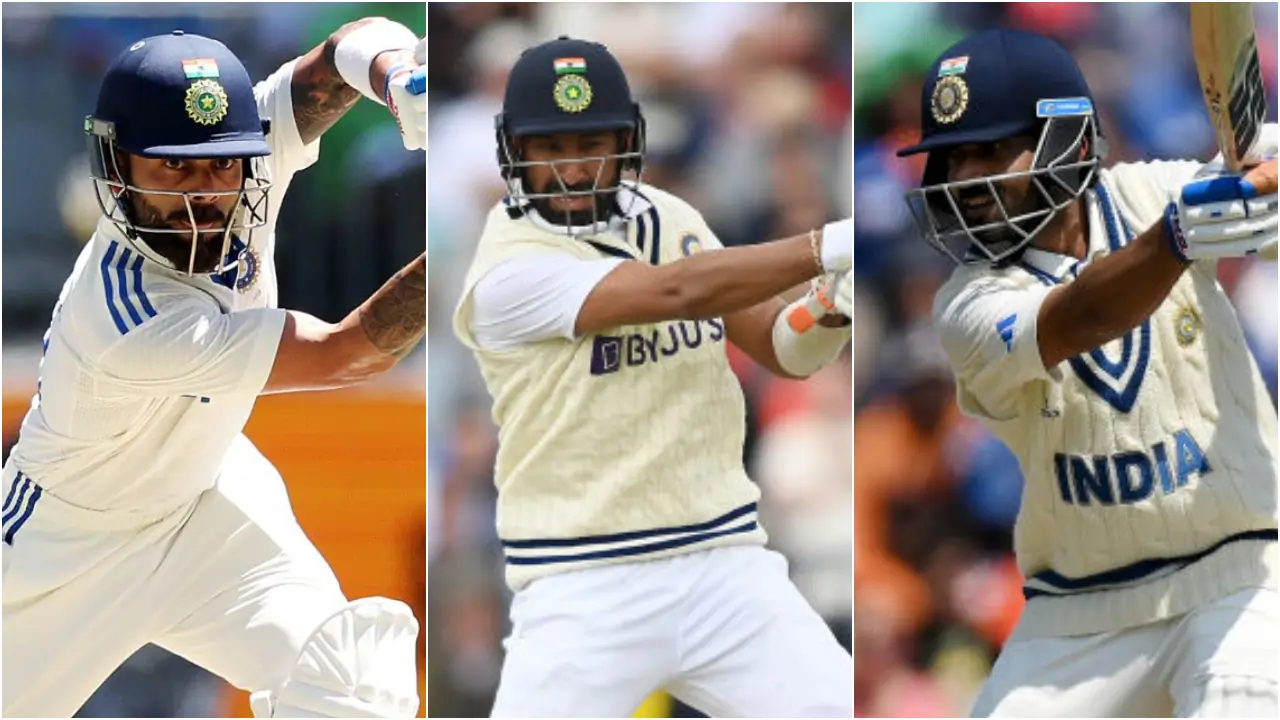 Virat Kohli, Cheteshwar Pujara, and Ajinkya Rahane Virat Kohli, Cheteshwar Pujara, and Ajinkya Rahane