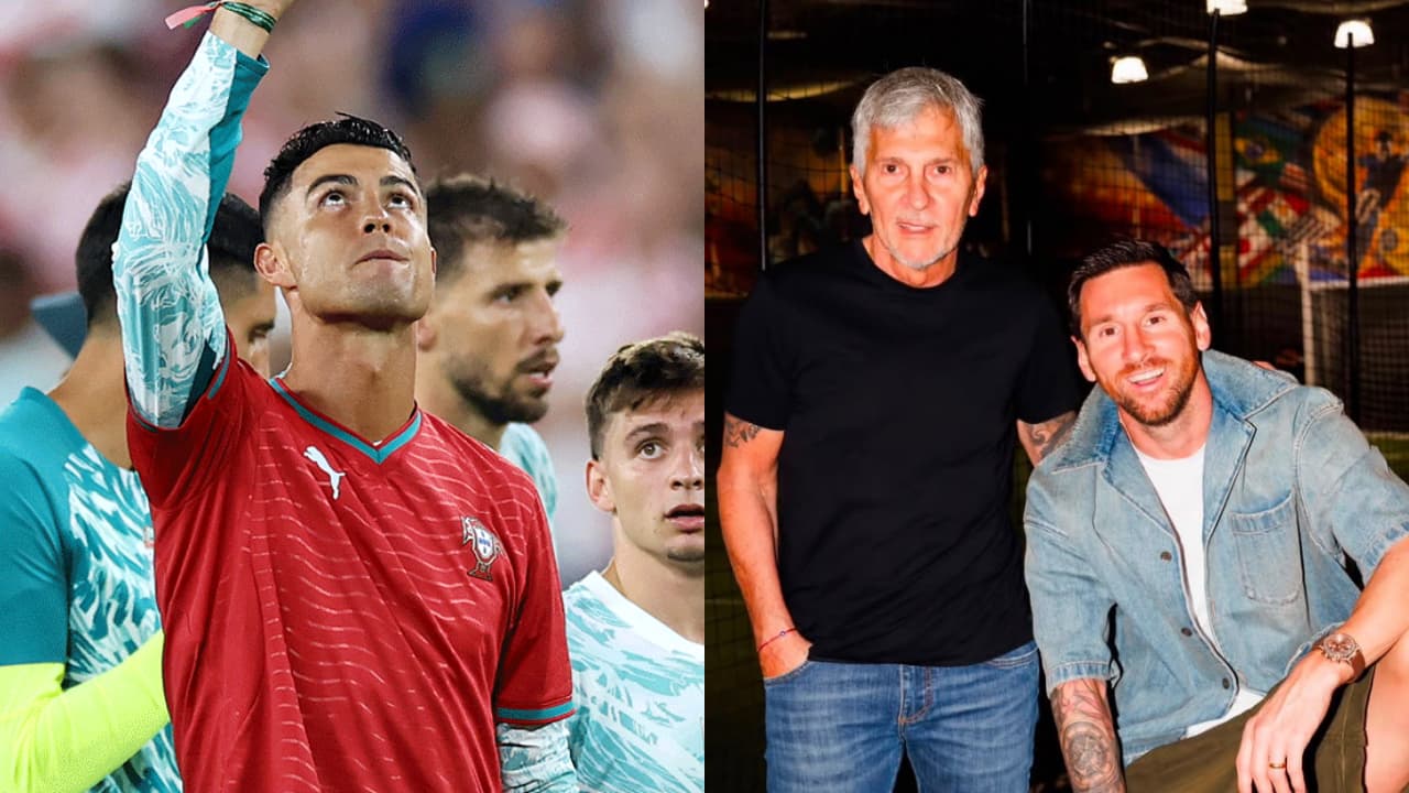 Cristiano Ronaldo and Lionel Messi with his Late Father Jorge Cristiano Ronaldo and Lionel Messi with his Late Father Jorge