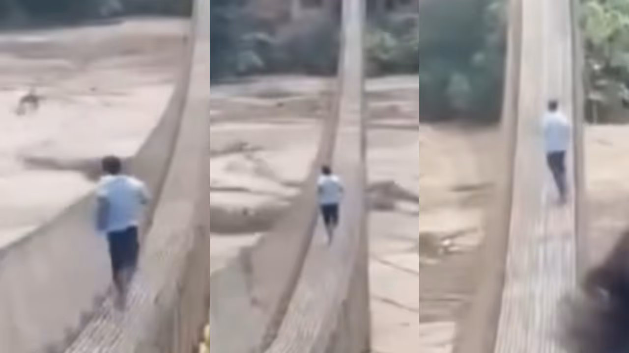 Man Sprints Collapsing Bridge in Nepal Man Sprints Collapsing Bridge in Nepal