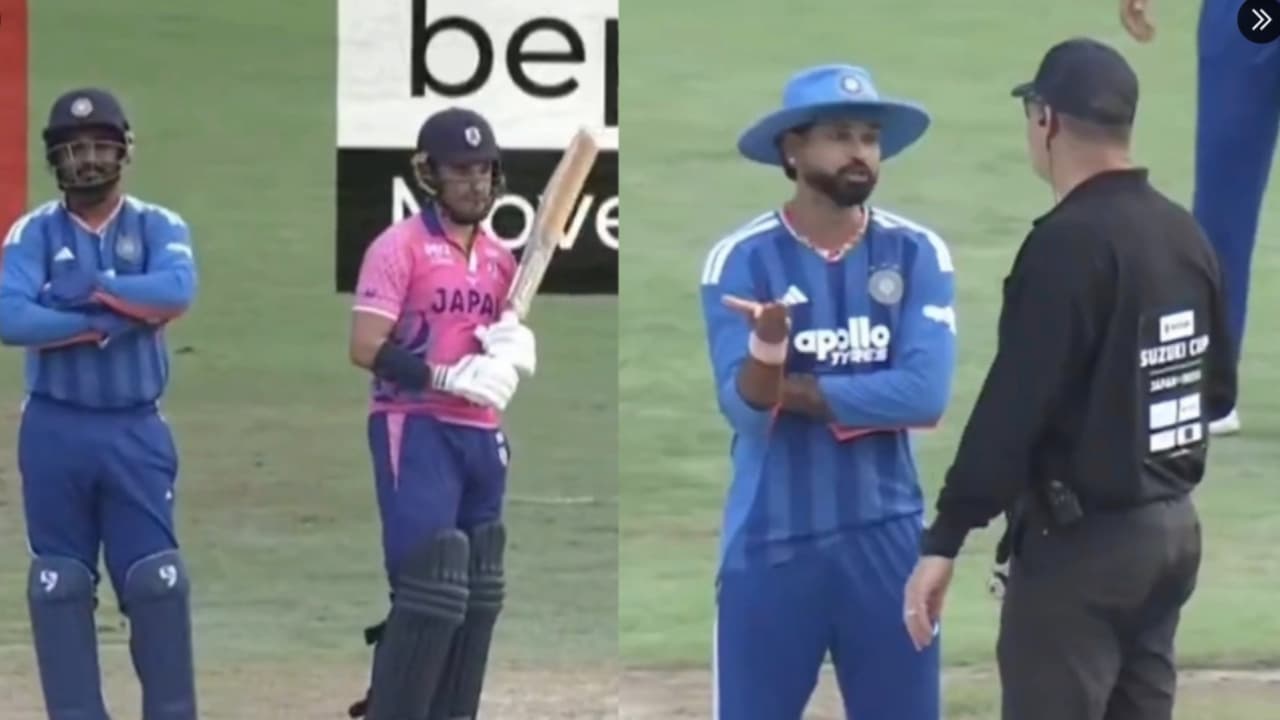 Shreyas Iyer Confronts Umpire over Wide Ball in IND vs JPN T20I Match Shreyas Iyer Confronts Umpire over Wide Ball in IND vs JPN T20I Match