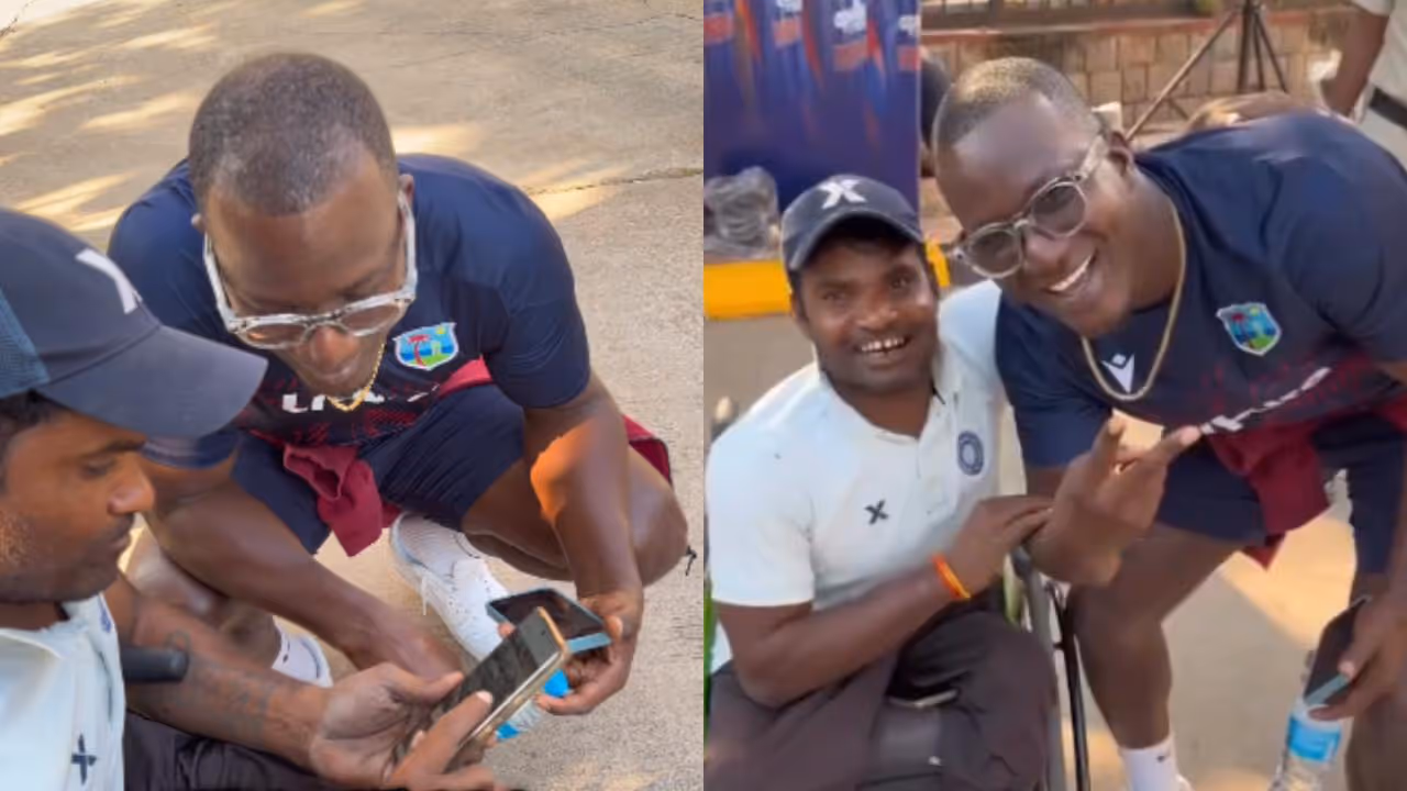 Darren Sammy Interacts with Differently Abled Fan in Hyderabad Darren Sammy Interacts with Differently Abled Fan in Hyderabad
