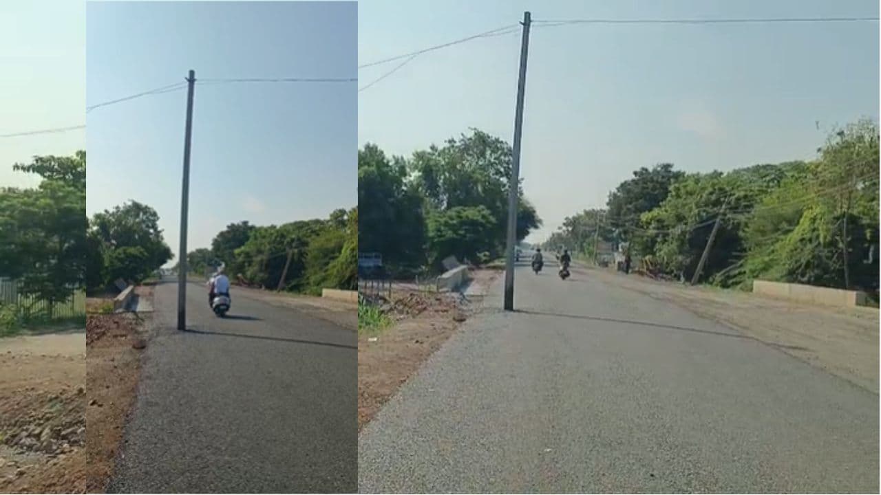 Ballari electric pole in middle road Ballari electric pole in middle road