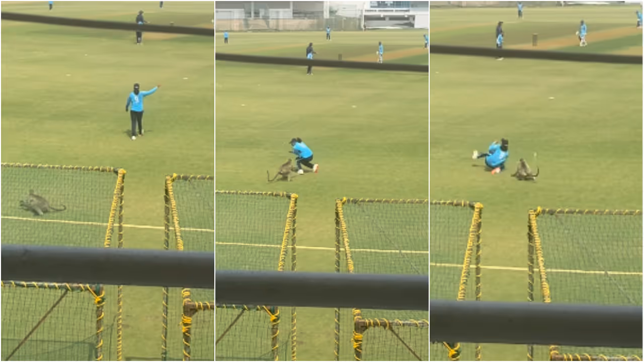 Karnataka U19 Player Uma Kashvi Startled by Monkey's Appearance on the Field Karnataka U19 Player Uma Kashvi Startled by Monkey's Appearance on the Field