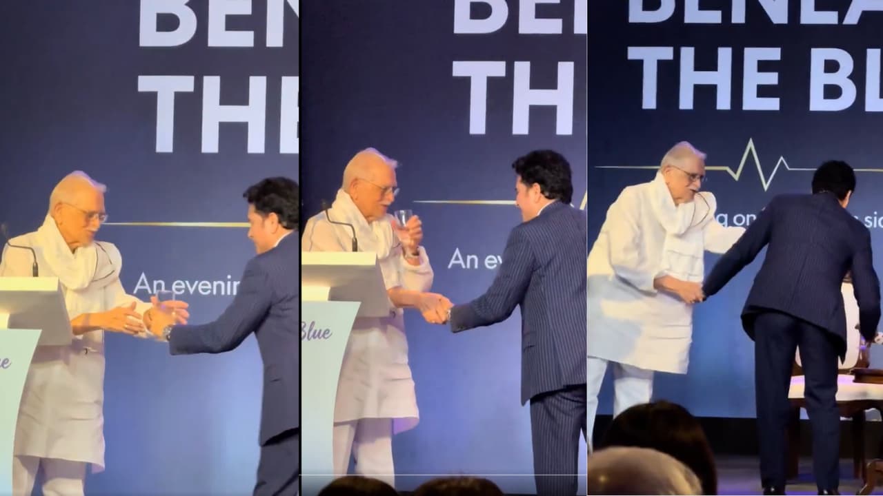 Sachin Tendulkar Gives Water to Gulzar Sachin Tendulkar Gives Water to Gulzar