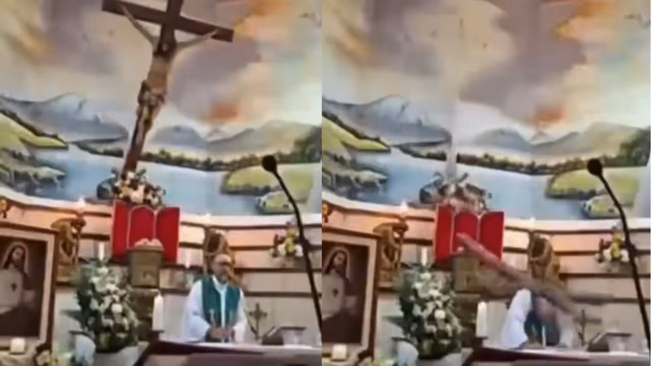 Cross Falls on Priest Head During Sunday Prayer Cross Falls on Priest Head During Sunday Prayer
