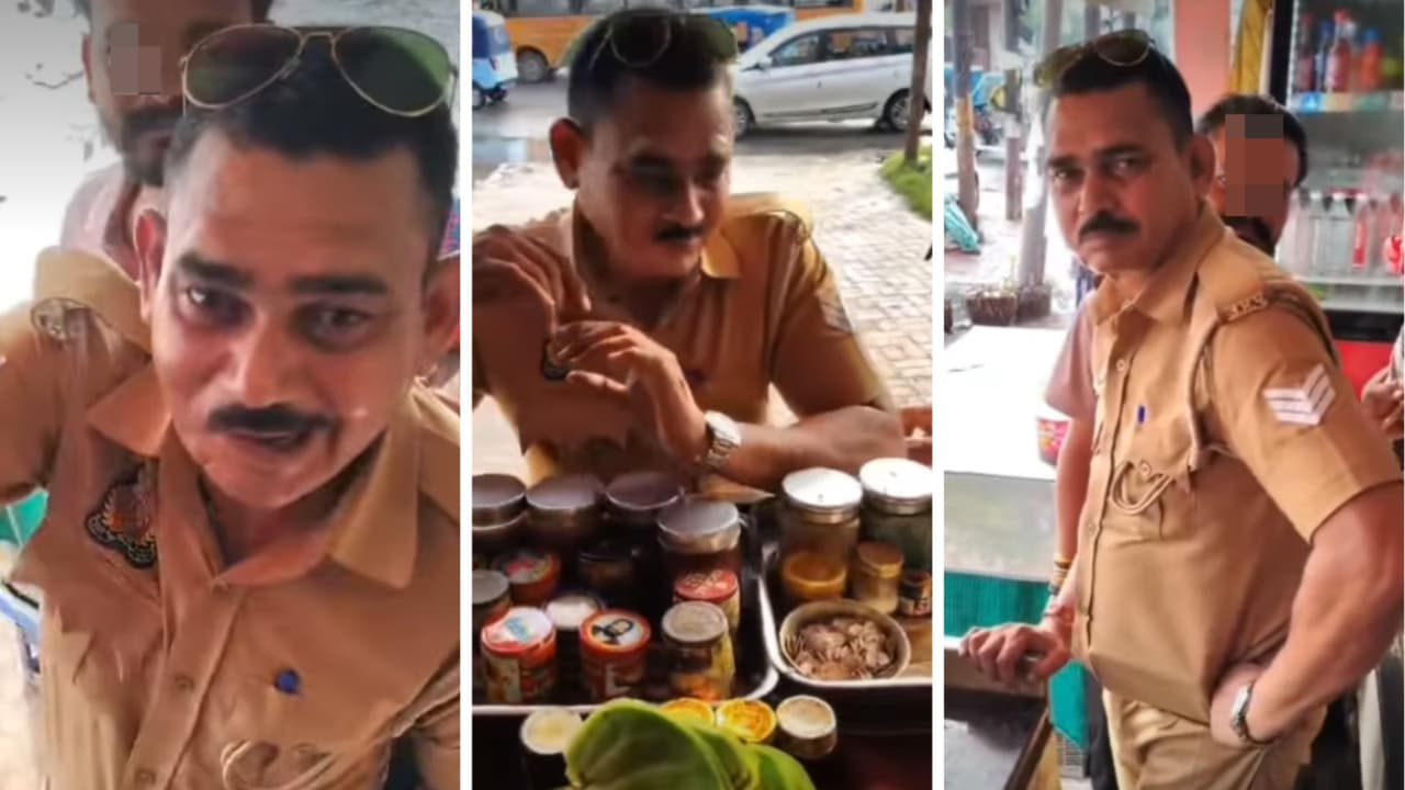 UP Drunk Cop Viral Video Kanpur Constable Suspended After Viral Video Shows Rs 5000 Demand From Paan Shop Owner UP Drunk Cop Viral Video Kanpur Constable Suspended After Viral Video Shows Rs 5000 Demand From Paan Shop Owner