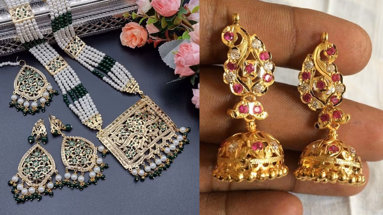 Traditional jadau gold jewellery in light weight for festivals