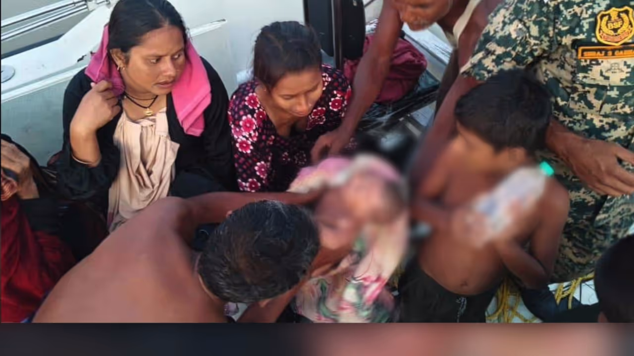bsF rescues 10 bangladeshis including 20 day old baby after boat capsizes in ganga bsF rescues 10 bangladeshis including 20 day old baby after boat capsizes in ganga