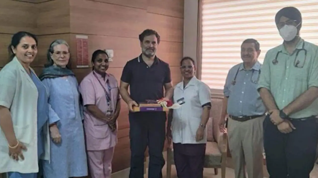 Congress leader Sonia Gandhi with Rahul Gandhi after being discharged from Sir Gangaram Hospital, Delhi. (Photo/Sir Gangaram Hospital) Congress leader Sonia Gandhi with Rahul Gandhi after being discharged from Sir Gangaram Hospital, Delhi. (Photo/Sir Gangaram Hospital)