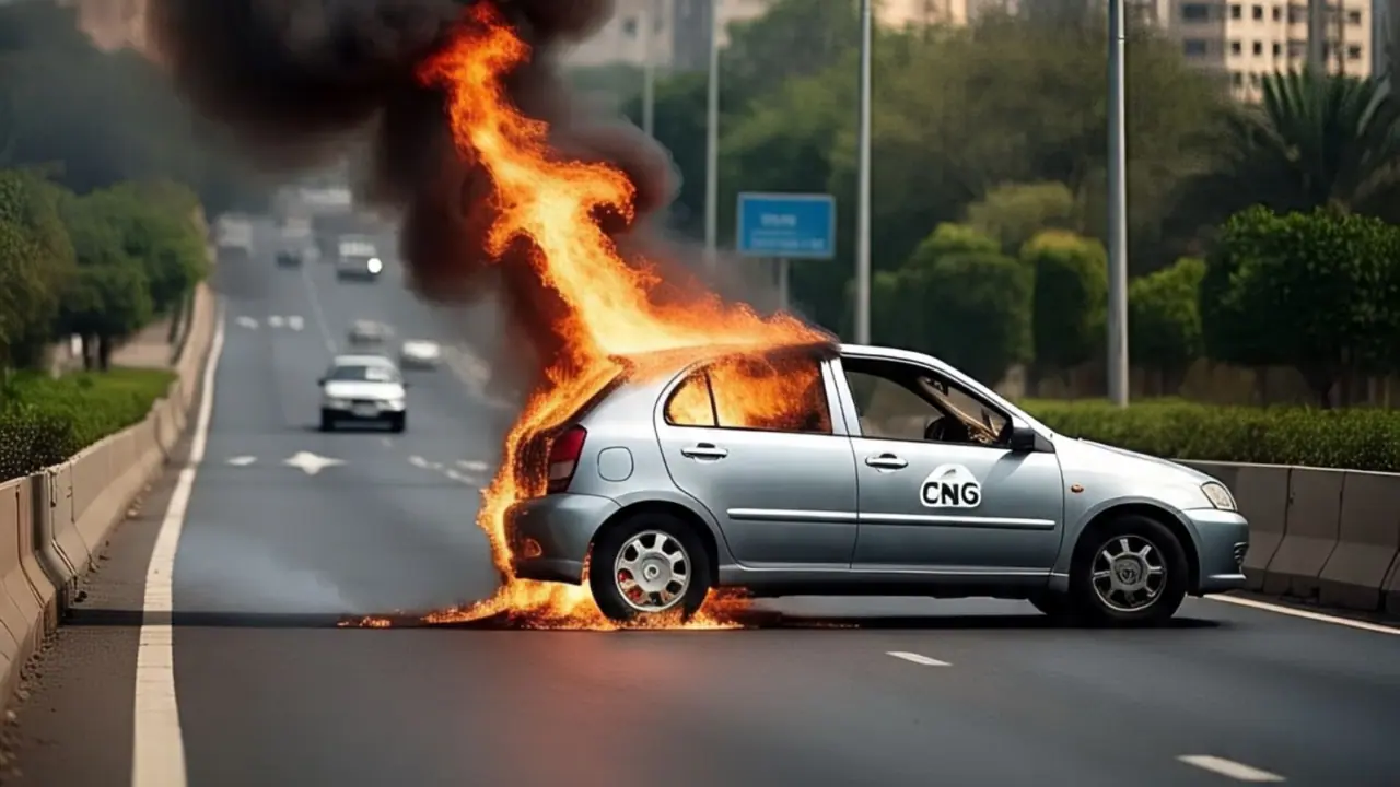 cng car fire ai generated image