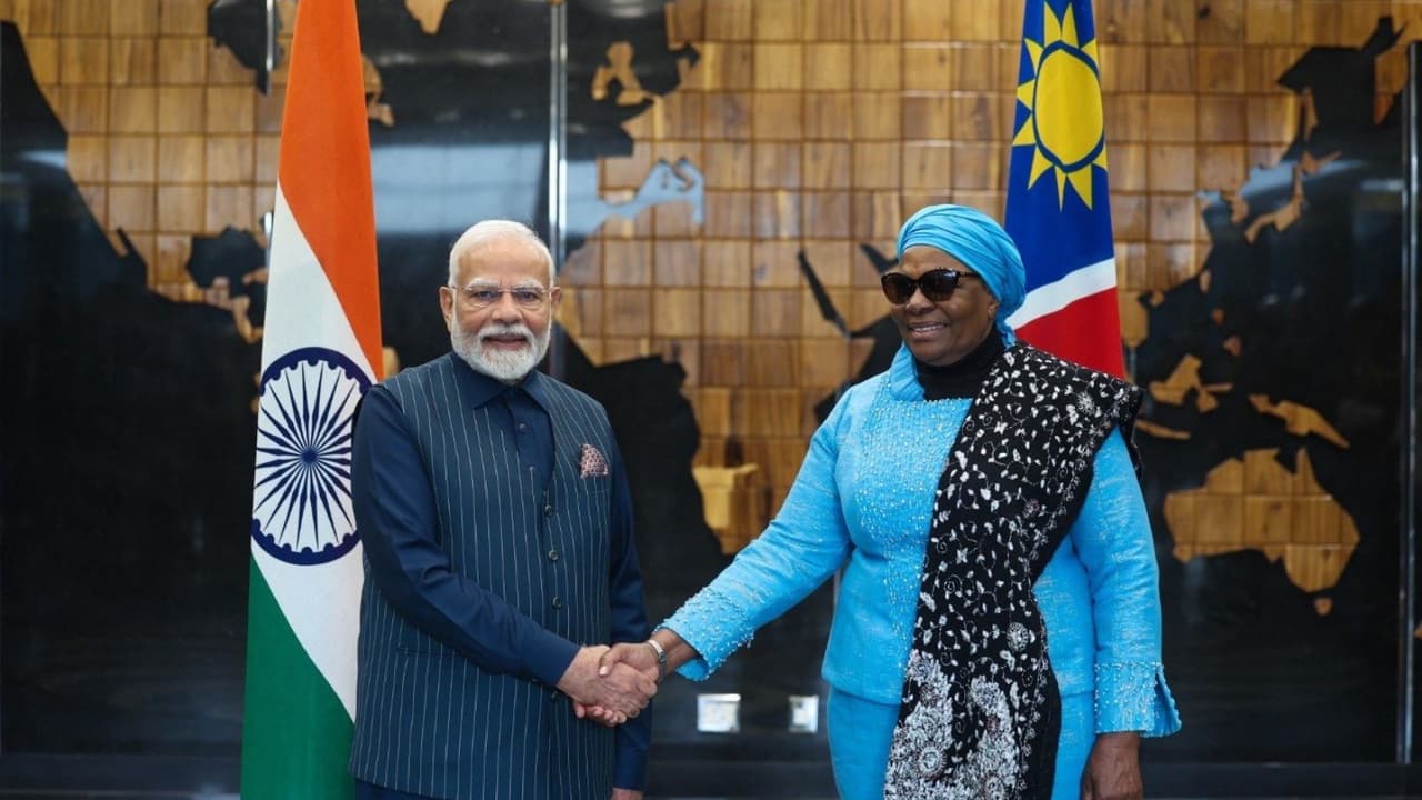 PM Modi receiving ceremonial welcome in Namibia (Photo: ANI/ DD ) PM Modi receiving ceremonial welcome in Namibia (Photo: ANI/ DD )