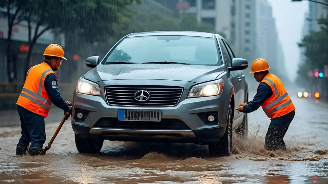 car take out from waterlogged road