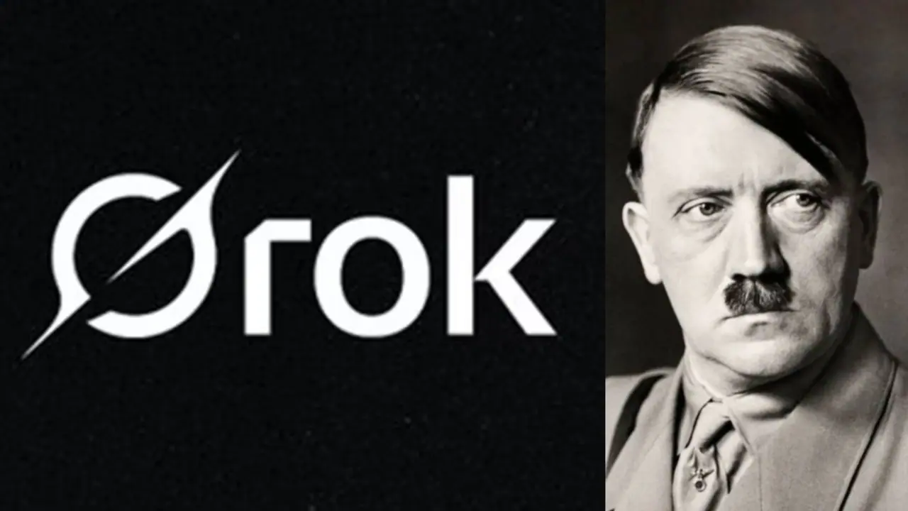 Collage of Grok logo and Hitler 