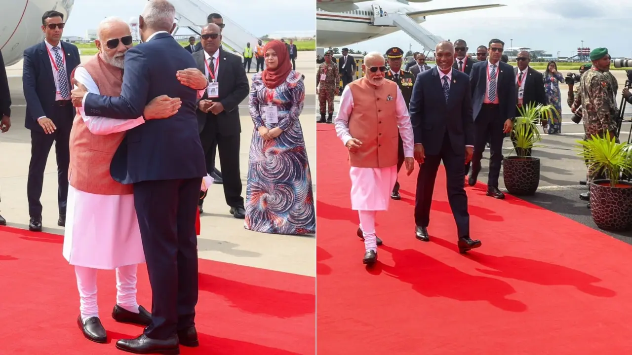 PM Modi lands in Maldives to a grand welcome from President Mohamed Muizzu