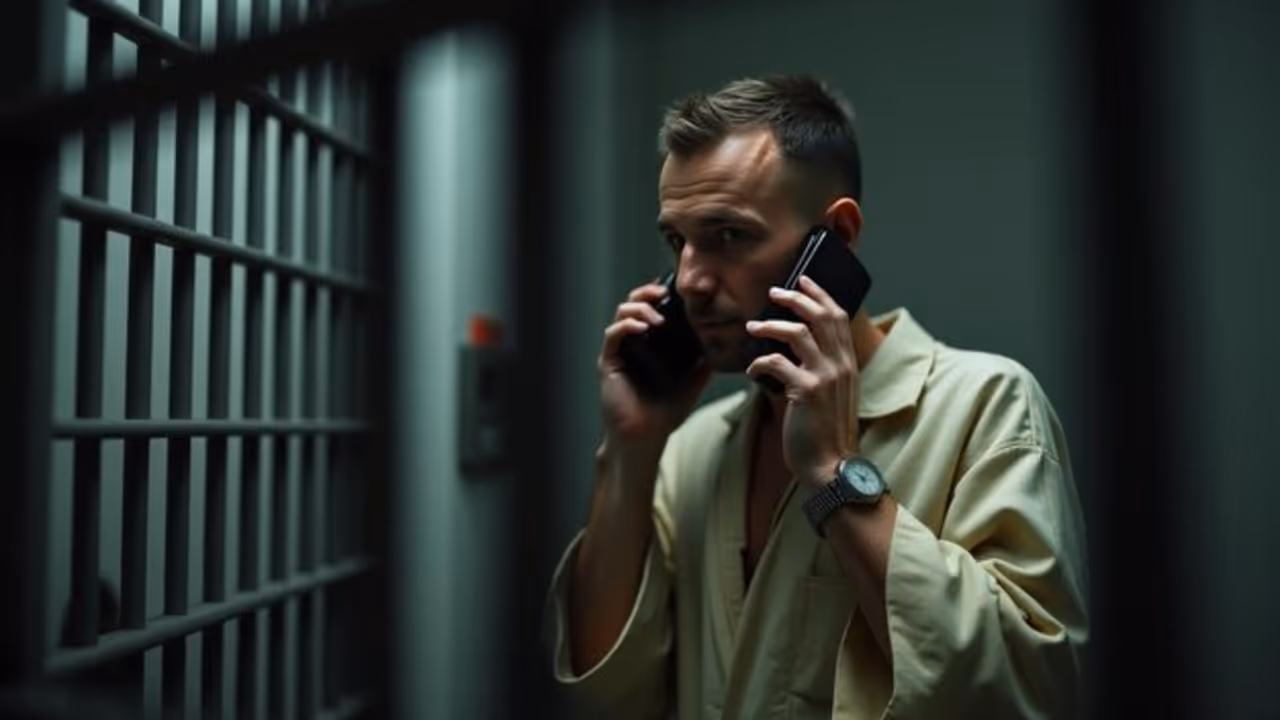 Prisoner talking on mobile in jail related photo Prisoner talking on mobile in jail related photo