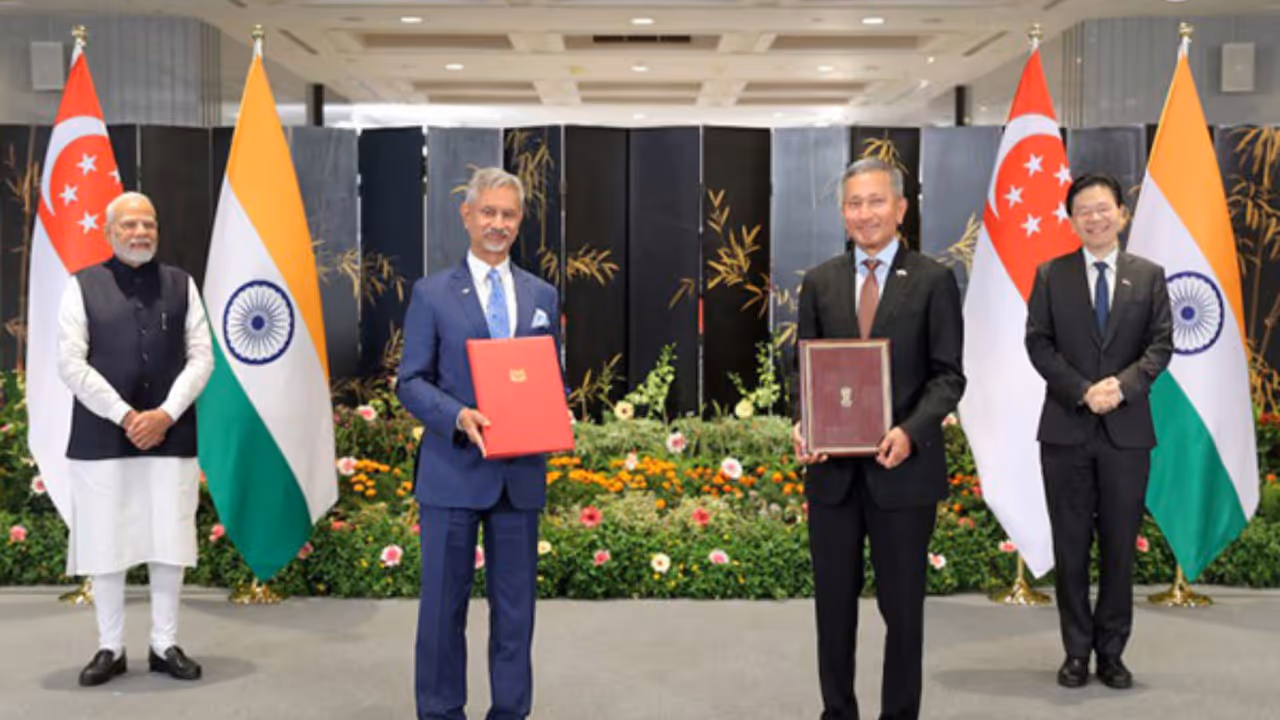 Indian Foreign Minister Subrahmanyam Jaishankar and Singapore foreign minister Vivian Balakrishnan 