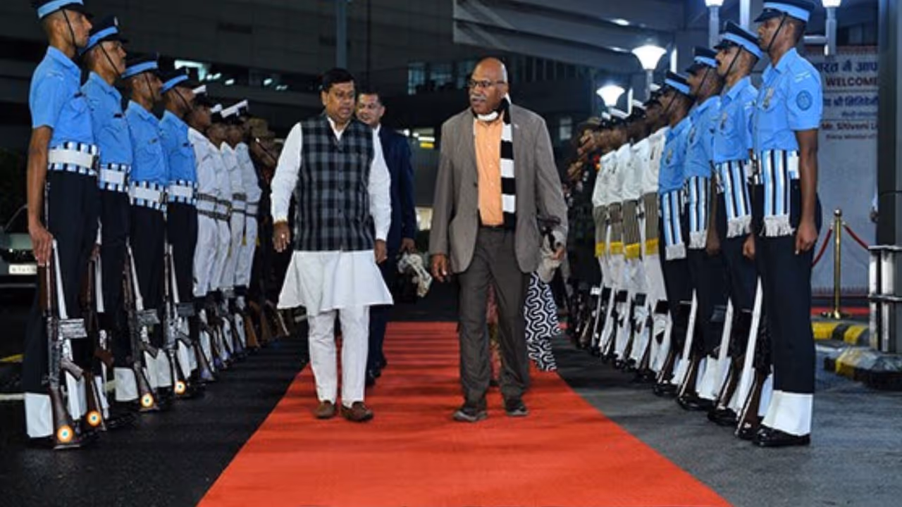 Fiji PM Sitiveni Ligamamada Rabuka welcomed by Union Minister of State for Education Sukanta Majumdar Fiji PM Sitiveni Ligamamada Rabuka welcomed by Union Minister of State for Education Sukanta Majumdar