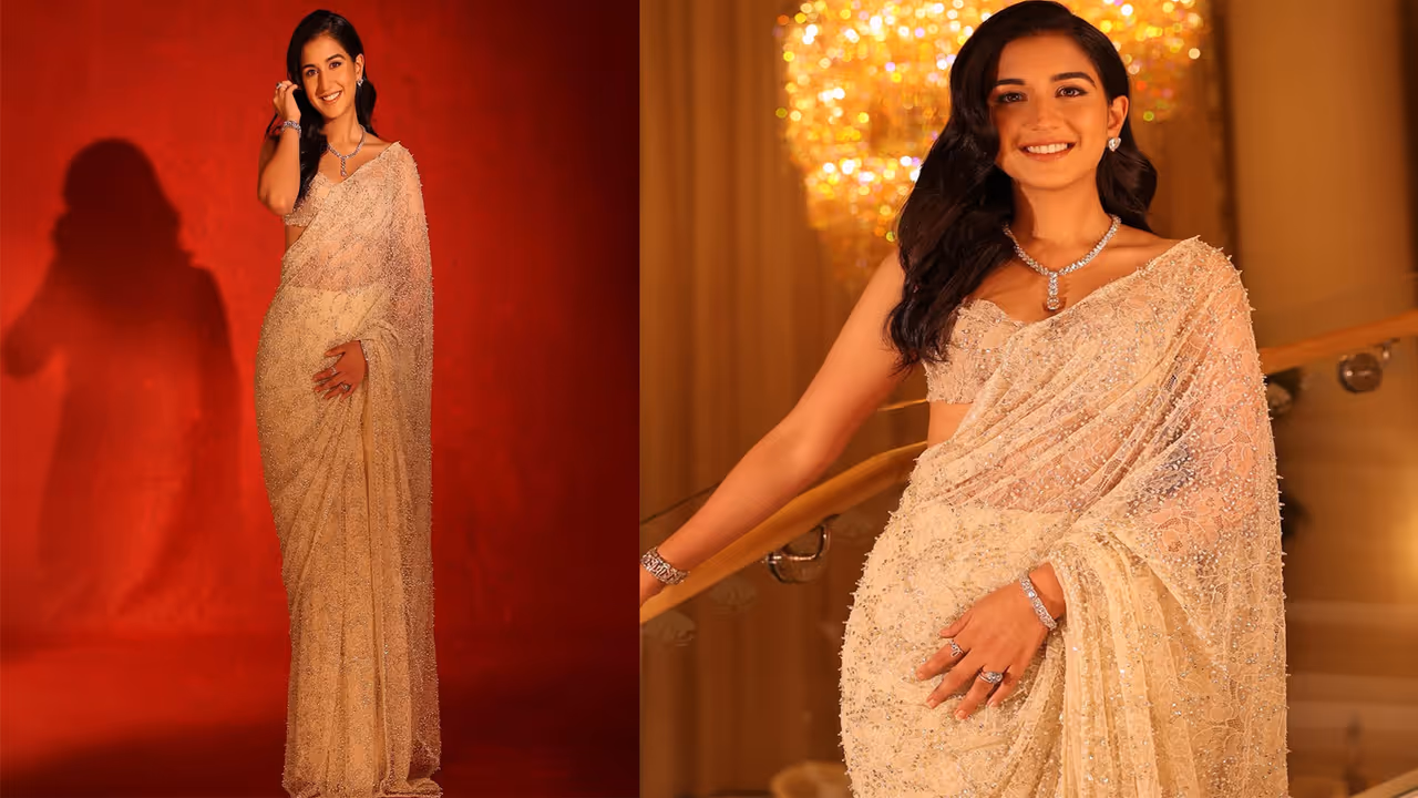 Radhika Merchant Crystals And Pearls Saree