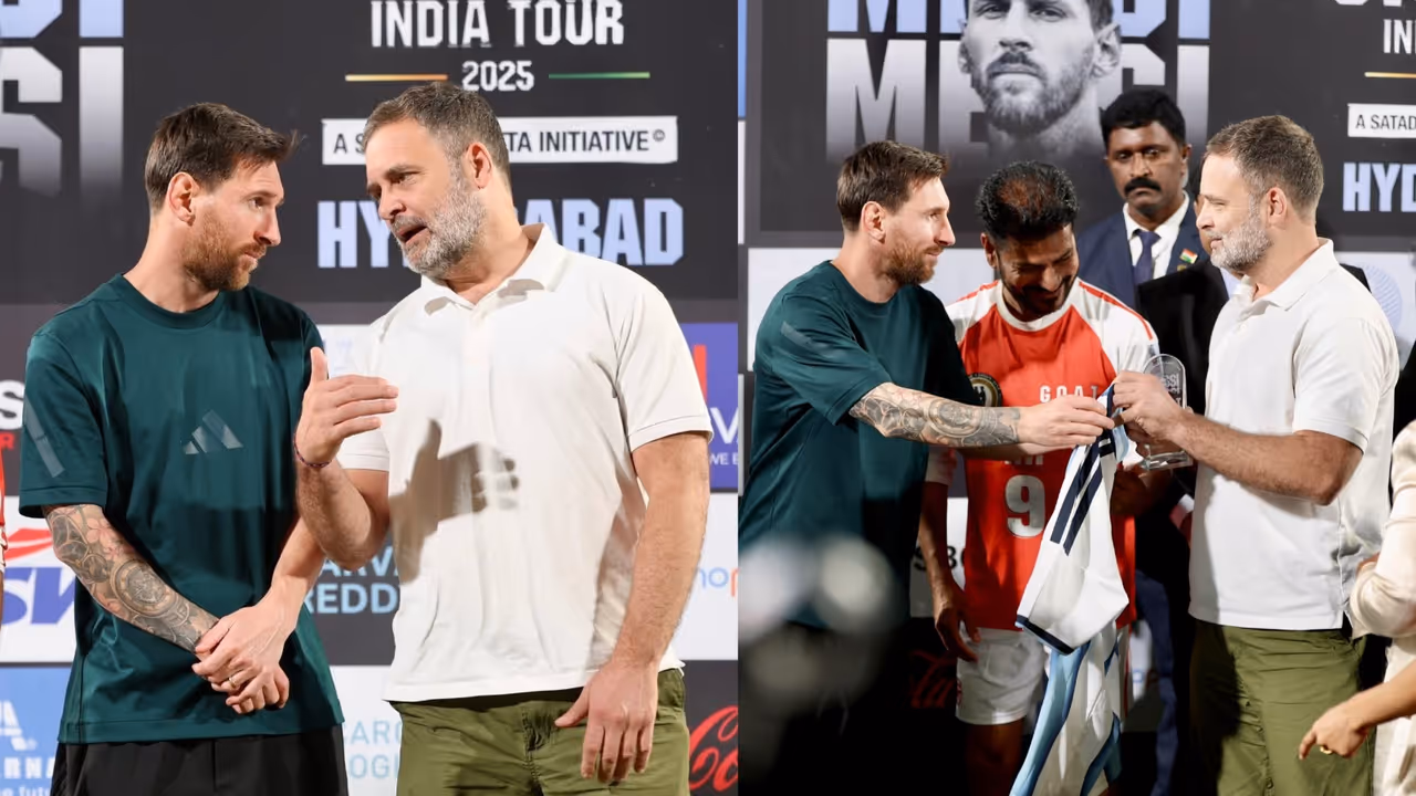 rahul gandhi meets lionel messi hyderabad goat tour jersey gift rahul gandhi meets lionel messi hyderabad goat tour jersey gift