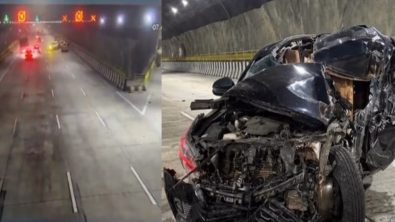 mumbai pune expressway missing link tunnel fortuner tempo crash cctv speeding accident mumbai pune expressway missing link tunnel fortuner tempo crash cctv speeding accident