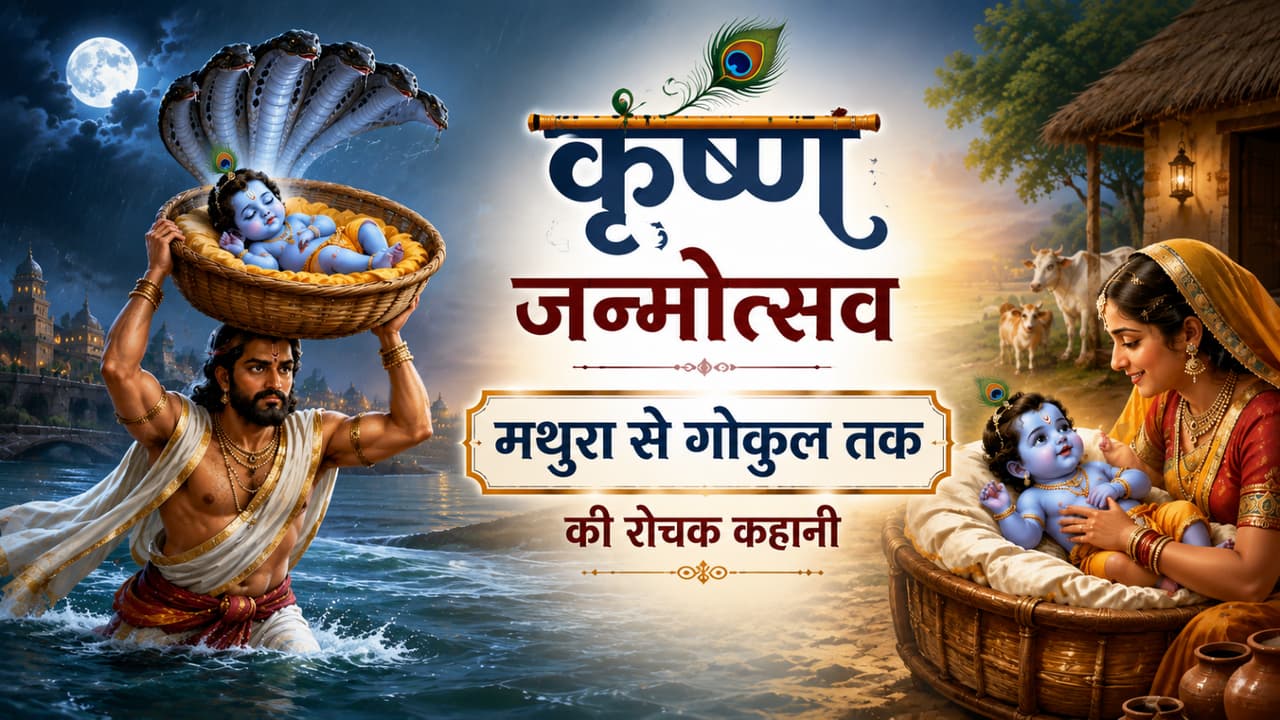 vasudeva takes newborn lord krishna across yamuna river story religious legend janmashtami vasudeva takes newborn lord krishna across yamuna river story religious legend janmashtami