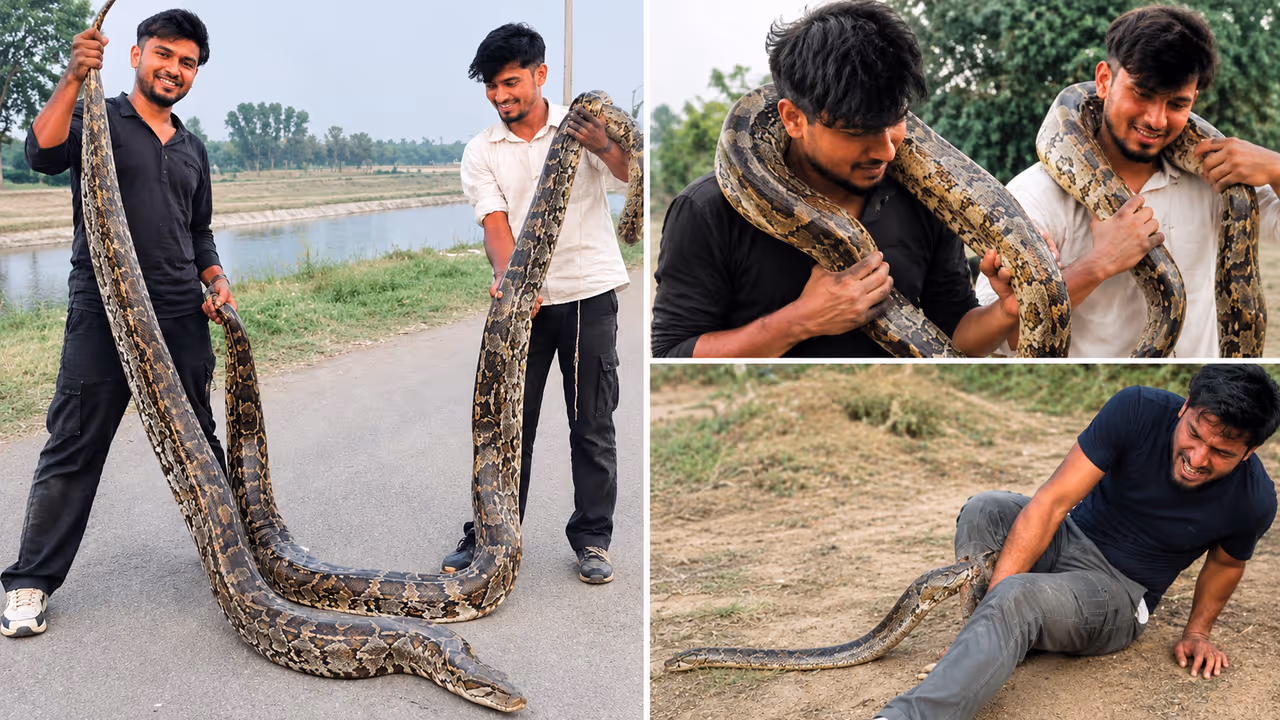 UP Men Pose With Giant Pythons, Try Wrapping Them Around Necks in Risky Stunt UP Men Pose With Giant Pythons, Try Wrapping Them Around Necks in Risky Stunt