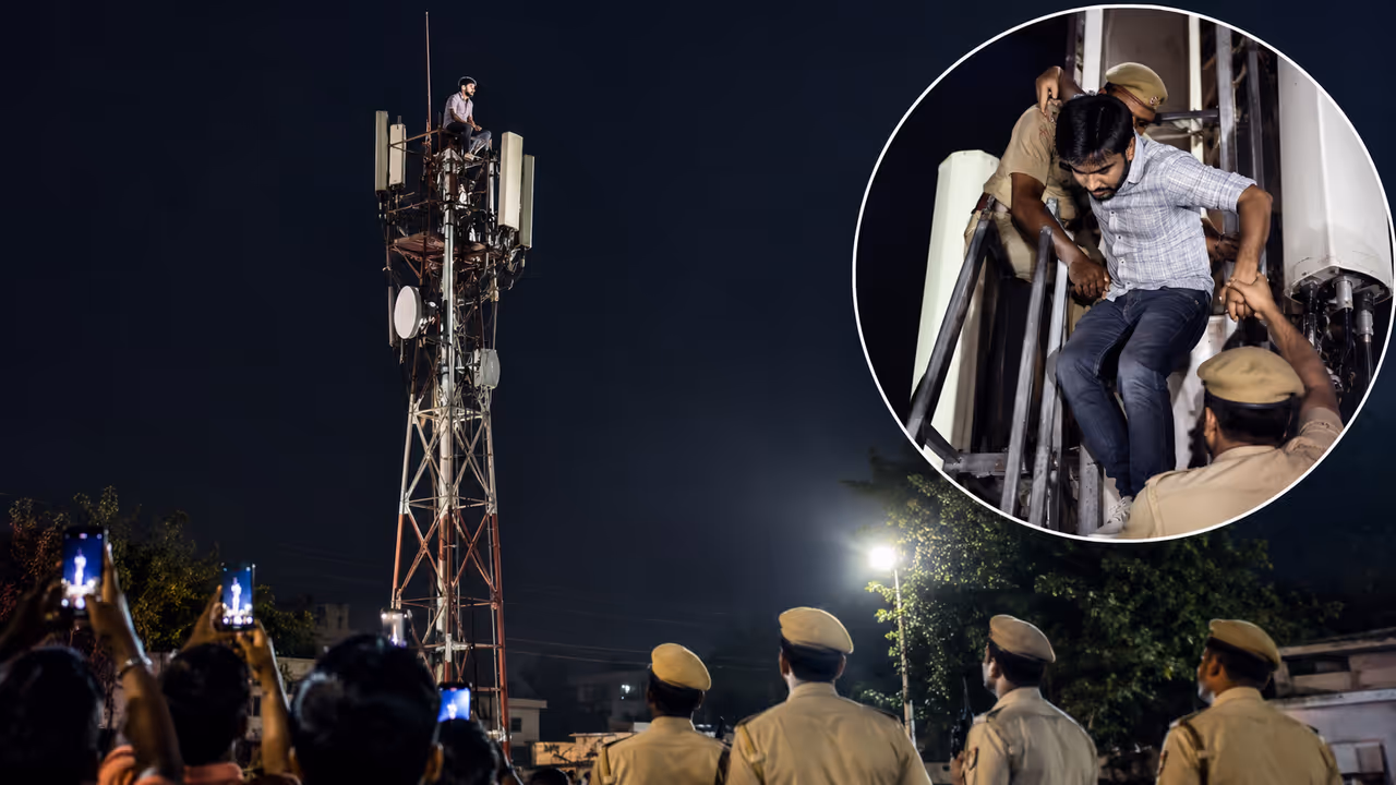 Rajasthan Man Climbs Mobile Tower, Tells Cops He Wants To Meet Girlfriend Rajasthan Man Climbs Mobile Tower, Tells Cops He Wants To Meet Girlfriend