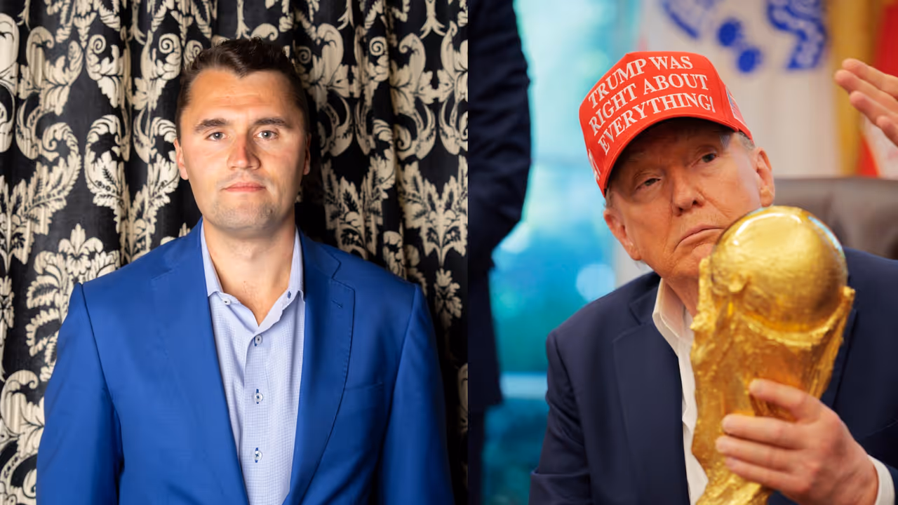 Charlie Kirk and Donald Trump with FIFA WC 2026 trophy