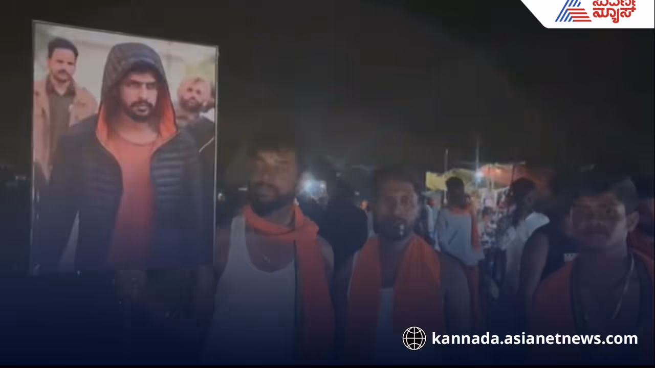 Hanuman devotee shows gangster Lawrence Bishnoi photo in Anjanadri