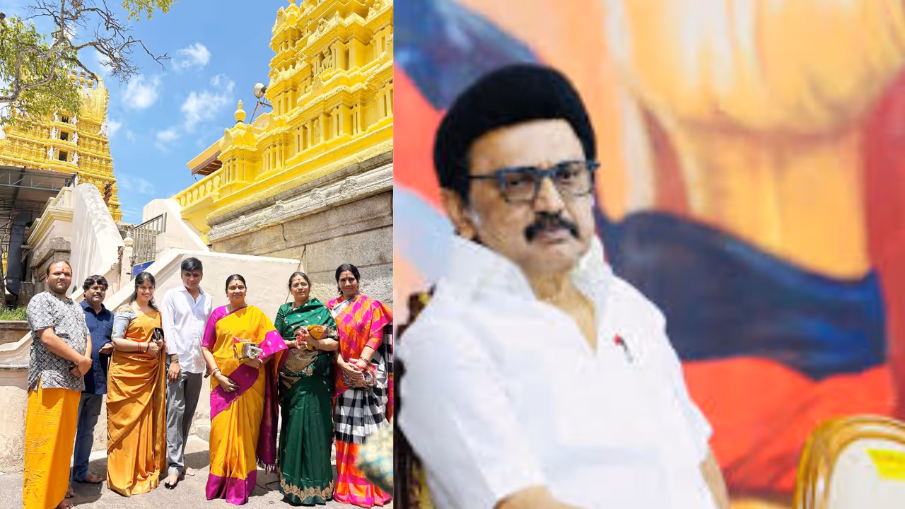 MK Stalin s wife Durga visits Chamundi Hills mysuru offers special prayers MK Stalin s wife Durga visits Chamundi Hills mysuru offers special prayers