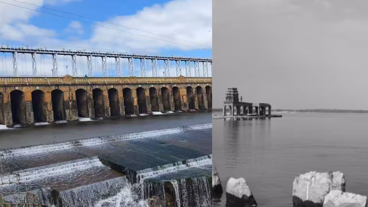 Sri Lakshmi Narayanaswamy Temple visible after three years of KRS backwater Sri Lakshmi Narayanaswamy Temple visible after three years of KRS backwater
