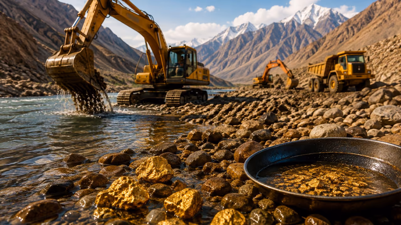 Gold found in Indus River in Pakistan Heavy machines deployed in this region Gold found in Indus River in Pakistan Heavy machines deployed in this region