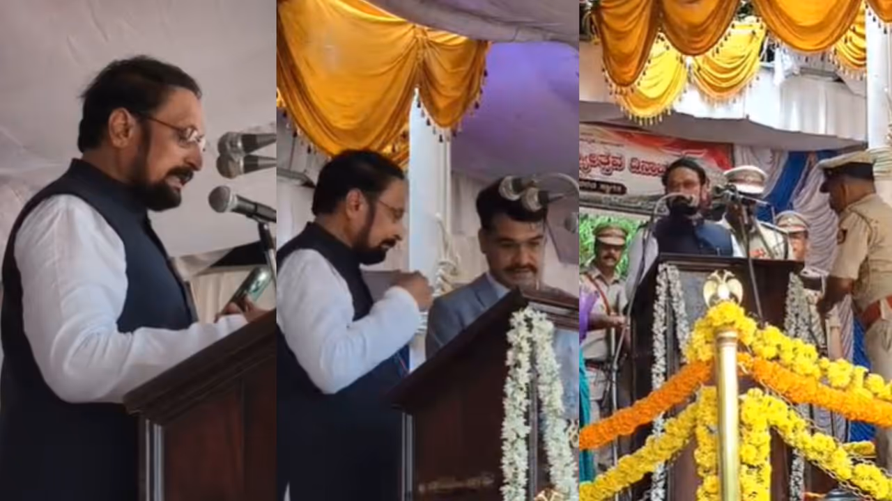Independence Day 2026 Minister laxman Savadi Reads Speech Under Mobile Torch in Karwar uttarakannada Independence Day 2026 Minister laxman Savadi Reads Speech Under Mobile Torch in Karwar uttarakannada