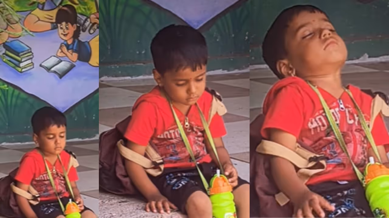 Toddler dozing off outside school