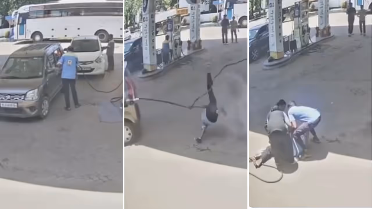 Kerala Alappuzha Petrol Pump Viral Video Man Dragged After Car Drives Off With Hose Attached Kerala Alappuzha Petrol Pump Viral Video Man Dragged After Car Drives Off With Hose Attached