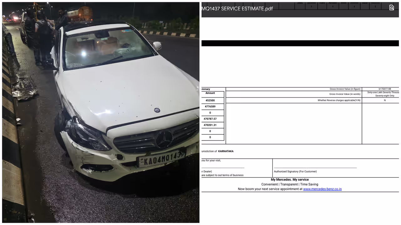Bengaluru Man Crashes His Mercedes Benz, Receives Rs 61 Lakh Repair Bill Bengaluru Man Crashes His Mercedes Benz, Receives Rs 61 Lakh Repair Bill